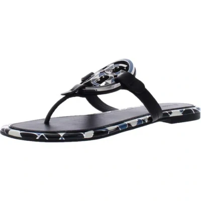 Pre-owned Tory Burch Women's Black Leather Enamel Logo Thong Sandals Shoes (numeric_6)