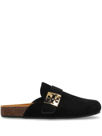 Tory Burch Soft Round Toe Suede Loafers With Cork Sole In Black