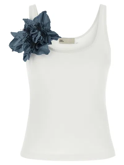 Tory Burch Blue Round Neck Top In White