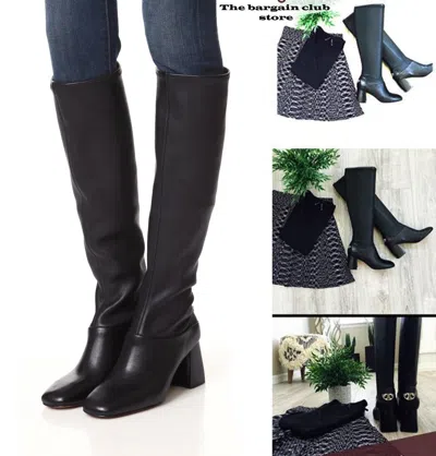 Pre-owned Tory Burch Women's Boots Sidney Leather Boot 70mm Knee Boot Black 7.5m