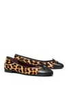 Tory Burch Brown Ballet Shoes With Cap Toe And Leopard Print In Leather Woman In Classic Leapord