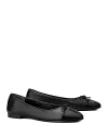 Tory Burch Cap-toe Bow Embellished Ballet Flats In Perfect Black