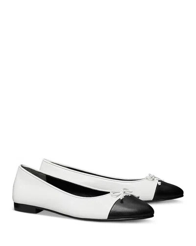 Tory Burch Women's Bow Logo Slip On Ballet Flats In White