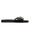 Tory Burch Patent Synthetic Leather Buckle Slide In Black