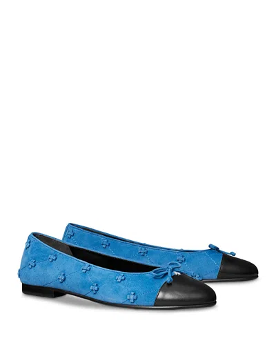 Tory Burch Women's Cap Toe Bunny Knot Suede Ballet Flats In Blue