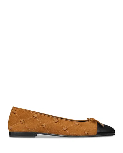 Tory Burch Women's Cap Toe Bunny Knot Suede Ballet Flats In Brown