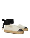 Tory Burch White Espadrilles With Metallic Logo On The Front And Ankle Strap In Leather Woman In Light Cream