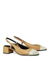 Tory Burch Bicolor Cap-toe Slingback Pumps In Ginger Shortbread/spark Gold