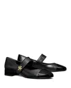 Tory Burch Mary Jane Cap-toe Leather Ballerina Flats In Perfect Black