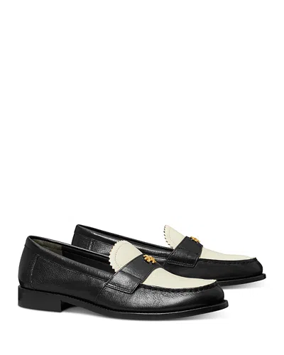 Tory Burch Black Leather Loafers With Decorative Emblem