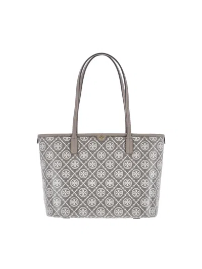 Tory Burch Women's Cotton Crossbody Bag With Leather Trim And Polyurethane Lining In Gray
