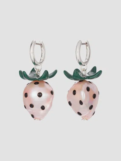 Tory Burch Women's Curiosity Silvertone, Cultured Pearl & Mixed-media Strawberry Drop Earrings In Pink