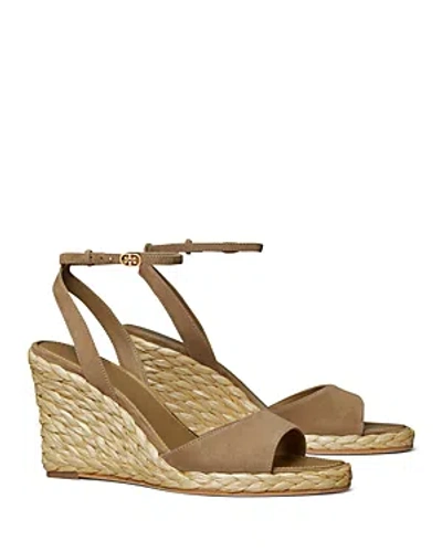 Tory Burch Women's Double T Ankle Strap Espadrille Wedge Sandals In River Rock