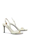 Tory Burch Double T Buckle Heeled Sandal In Light Cream