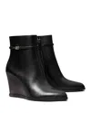 Tory Burch Double T Buckle Wedge Boot In Perfect Black