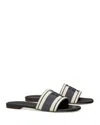 Tory Burch Double T Jacquard Slide Sandals In Blue Chiaro/ash White