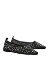 Tory Burch Black Ballet Flats With All-over Crystals Application In Tech Fabric Woman In Black