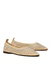 Tory Burch Beige Ballet Flats With All-over Crystals Application In Tech Fabric Woman In Sheer