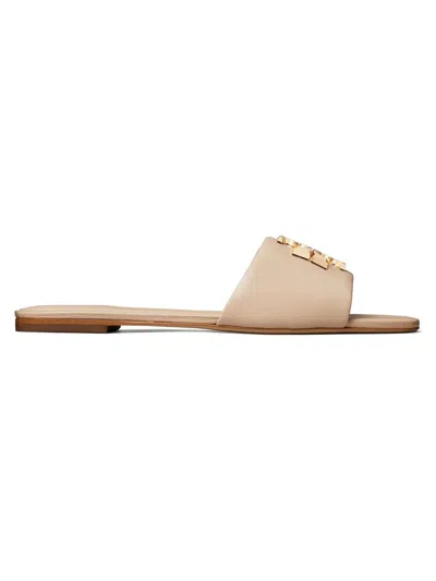 Tory Burch Leather Eleanor Slippers Embellished Detail In Neutral