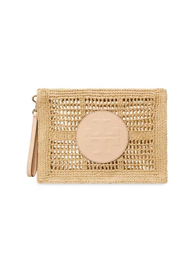 Tory Burch Ella Hand Crochet Straw Pouch In Neutral
