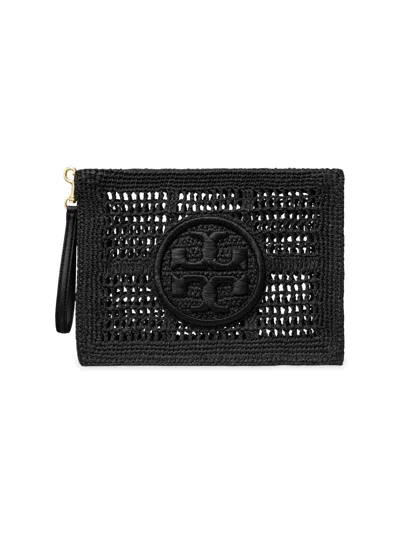 Tory Burch Women's Ella Crocheted Raffia Pouch In Black