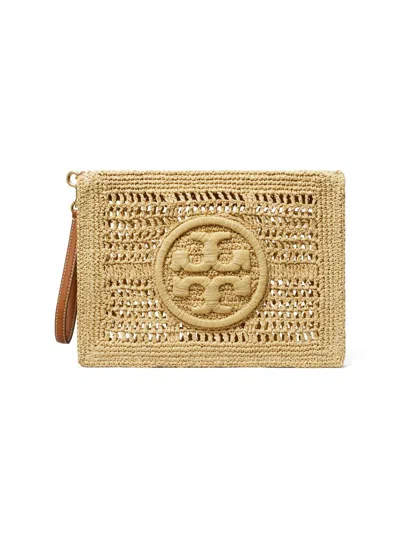 Tory Burch Women's Ella Crocheted Raffia Pouch In Brown