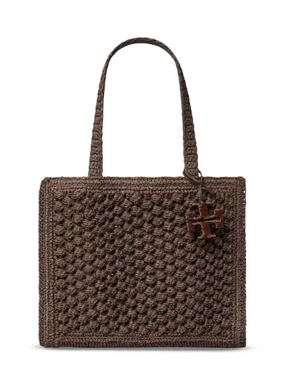 Tory Burch Women's Ella Hand-crocheted Popcorn-stitch Raffia Tote Bag In Brown