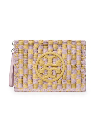 TORY BURCH WOMEN'S ELLA TWO-TONE LOGO STRAW WRISTLET POUCH