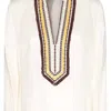 TORY BURCH WOMEN'S EMBROIDERED LINEN LONG SLEEVE TUNIC BEACH COVER UP
