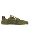 Tory Burch Field Shell-trimmed Mesh, Leather And Suede Sneakers In Green