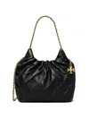 Tory Burch Fleming Black Shoulder Bag With Chain-link Shoulder Strap And Double T Motif In Grained Leather Woma In Black