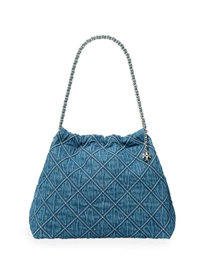 Tory Burch Women's Fleming Patterned Denim Hobo Bag In Blue