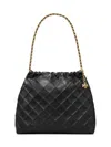 Tory Burch Fleming Black Shoulder Bag With Chain-link Shoulder Strap And Double T Motif In Grained Leather Woma In Black