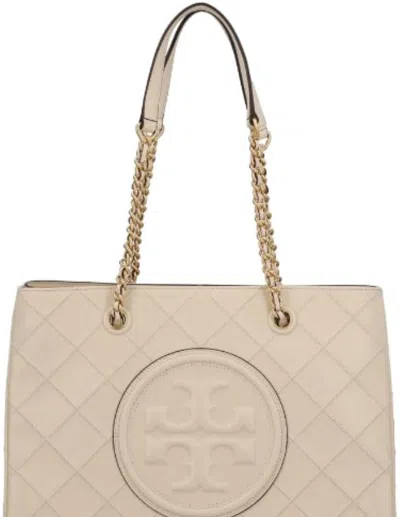 Tory Burch Women's Fleming Soft Chain Tote New Cream Leather Handbag In Brown