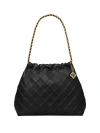 Tory Burch Fleming Black Shoulder Bag With Chain-link Shoulder Strap And Double T Motif In Grained Leather Woma In Black