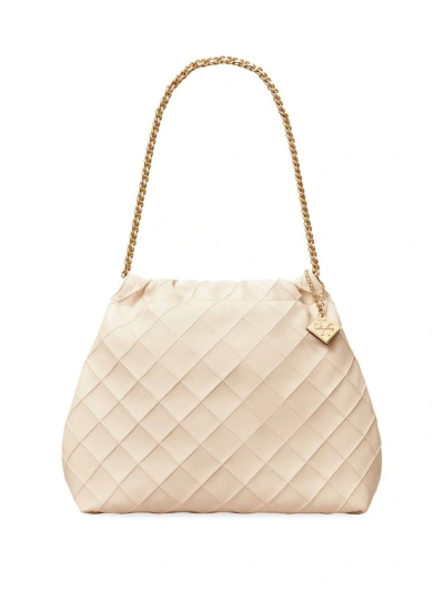 Tory Burch Fleming Soft Quilted Leather Hobo Bag In White