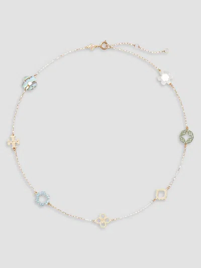 Tory Burch Women's Forget Me Not 18k-gold-plated & Mixed-media Charm Necklace In Metallic