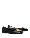 Tory Burch Woman Ballet Flats Black Size 9.5 Leather In Perfect Black