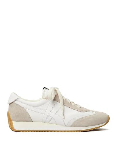 Tory Burch Hank Mixed Leather Retro Sneakers In Snow White