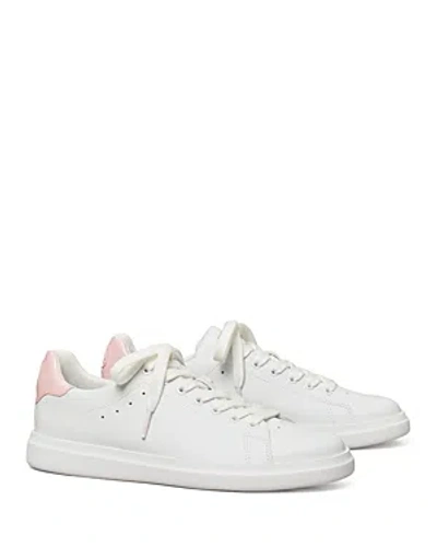Tory Burch Howell Low-top Leather Court Trainers In Titanium White/petunia