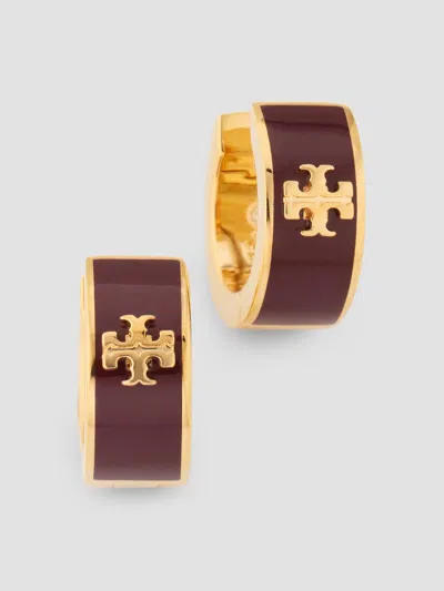 Tory Burch Women's Icon 18k-gold-plated & Enamel Huggie Earrings In Brown