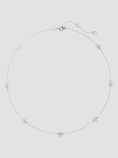 Tory Burch Women's Icon 18k-gold-plated Or Silvertone Logo Station Necklace In Tory Silver Mint