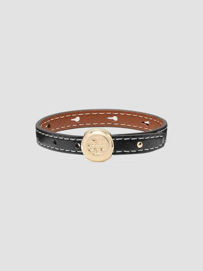 Tory Burch Women's Icon Leather Bracelet In Light Brass Black