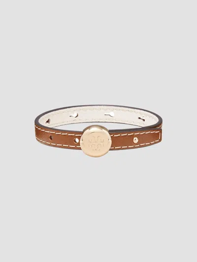 Tory Burch Women's Icon Leather Bracelet In Light Brass Tan