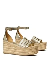 Tory Burch Ines Ankle Strap Espadrille Platform Wedge Sandal In Spark Gold
