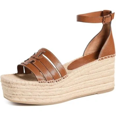 Pre-owned Tory Burch Women Ines Cage Wedge Espadrilles 80mm Bourbon Brown Shoes Sandals