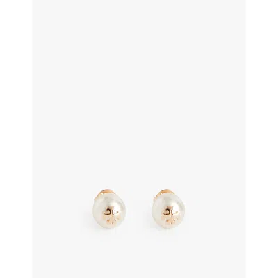 Tory Burch Kira 18ct Yellow-gold Plated Brass And Faux-pearl Stud Earrings In Ivory / Tory Gold