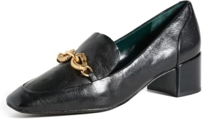 Pre-owned Tory Burch Women's Jessa Heeled Loafers 45mm, Perfect Black Leather Shoes