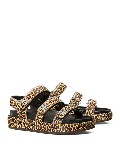 Tory Burch Women's Kira Calf Hair Triple Strap Sandals In Animal Print