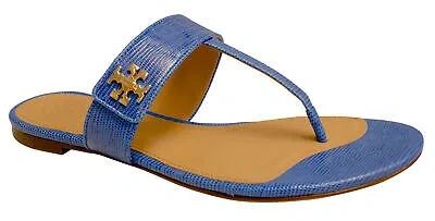 Pre-owned Tory Burch Women's Kira Embossed Thong Sandal In Bright Tropical Blue